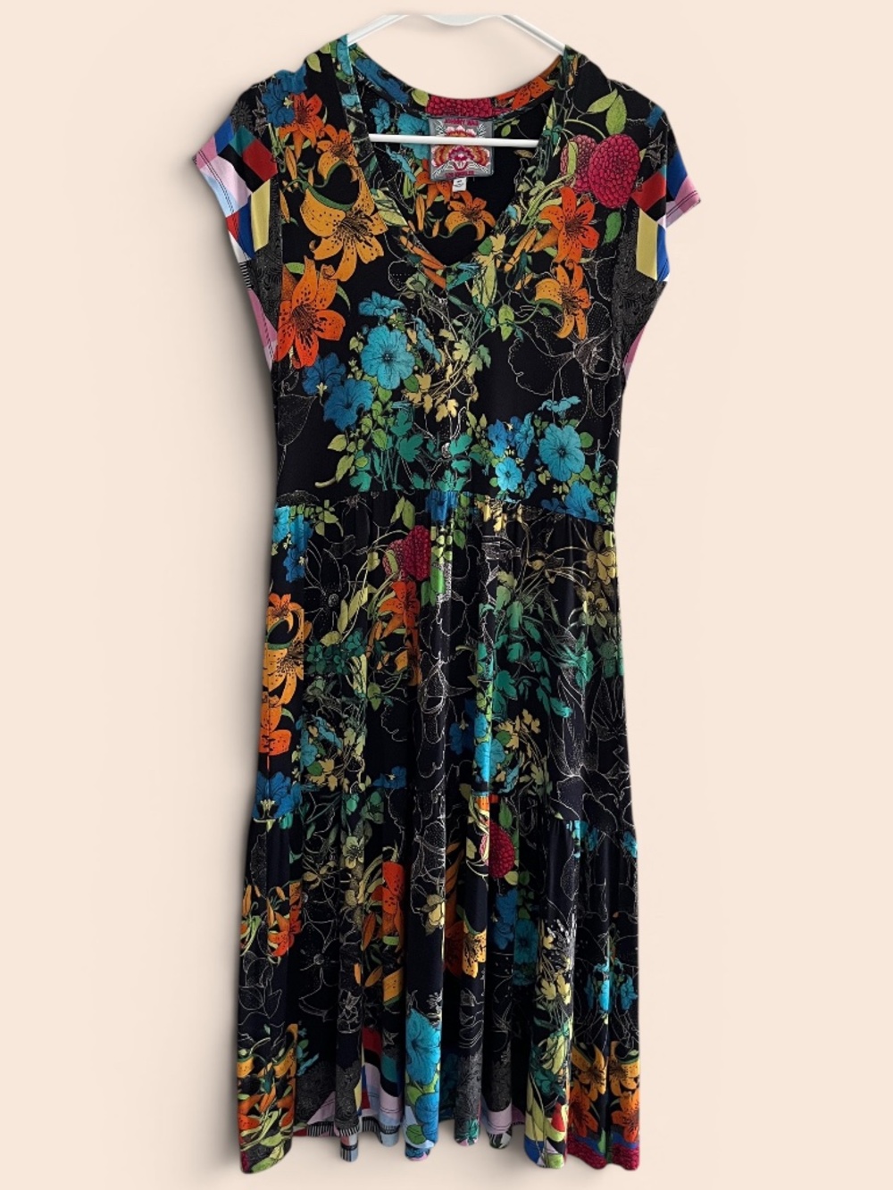 Johnny Was Nero Sequence Tiered Tea Length Dress Size XS